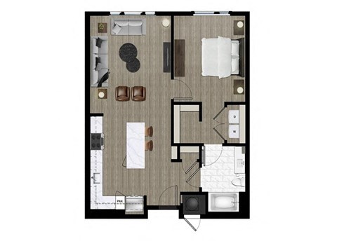 a floor plan of a home with a bedroom and a living room